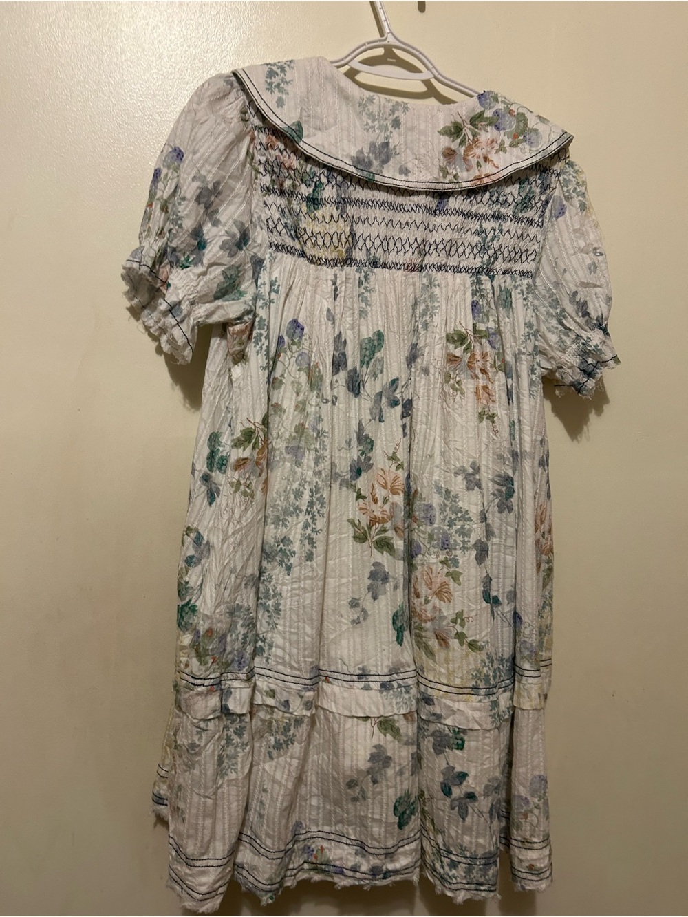 NWOT Anthropologie Pilcro White Floral Babydoll Mini Dress Peter Collar Sz M - Picture 7 of 11